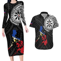 Philippines Strong Couples Matching Long Sleeve Bodycon Dress and Hawaiian Shirt Filipino Map Polynesian Tattoo - Polynesian Pride