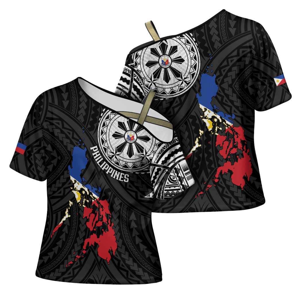 Philippines Strong Cross Shoulder Shirt Filipino Map Polynesian Tattoo - Polynesian Pride