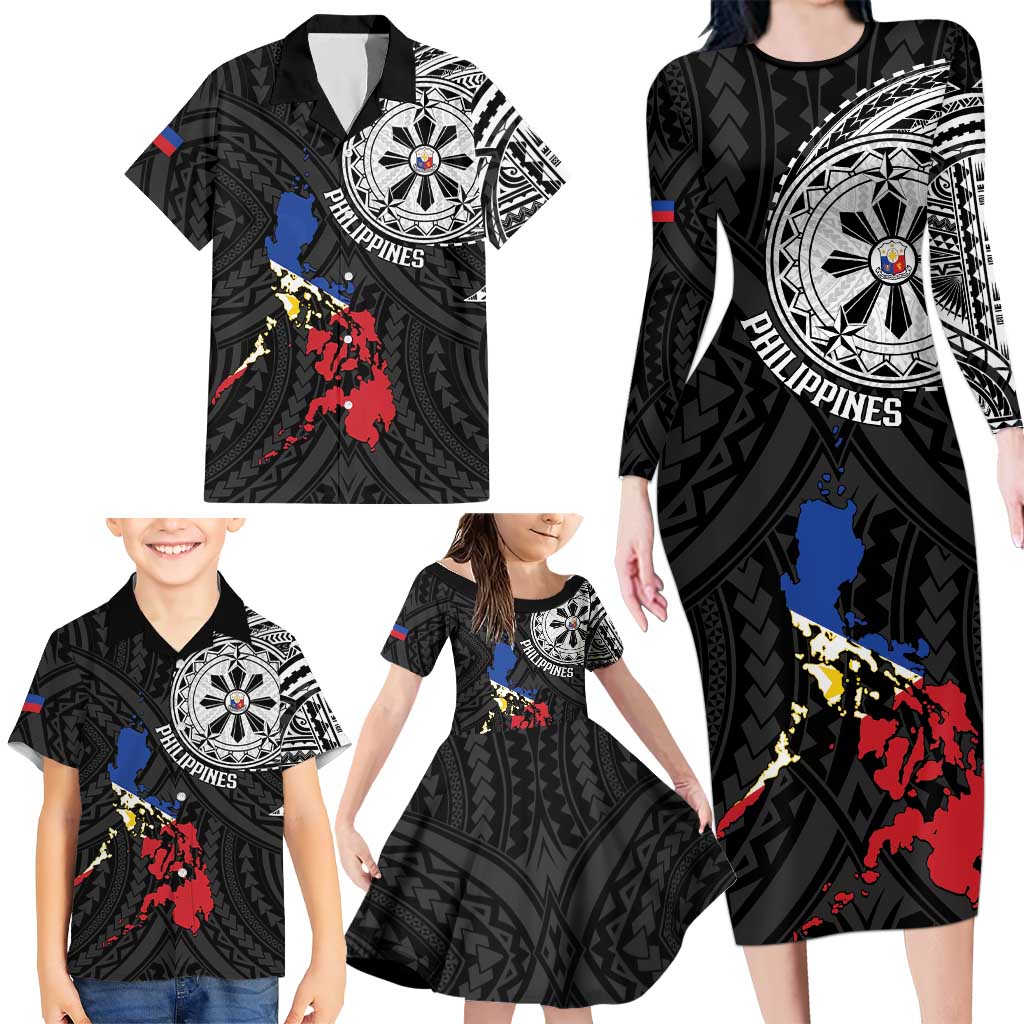 Philippines Strong Family Matching Long Sleeve Bodycon Dress and Hawaiian Shirt Filipino Map Polynesian Tattoo - Polynesian Pride