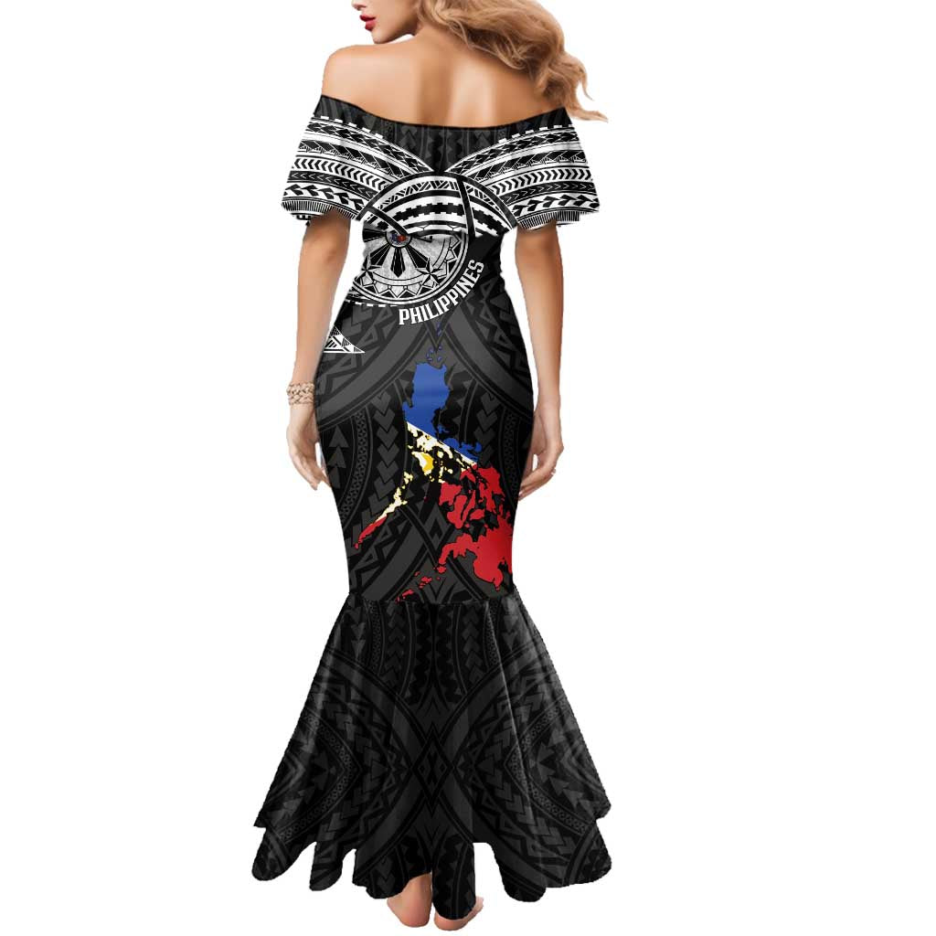 Philippines Strong Family Matching Mermaid Dress and Hawaiian Shirt Filipino Map Polynesian Tattoo LT14 - Polynesian Pride