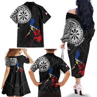 Philippines Strong Family Matching Off The Shoulder Long Sleeve Dress and Hawaiian Shirt Filipino Map Polynesian Tattoo LT14 - Polynesian Pride