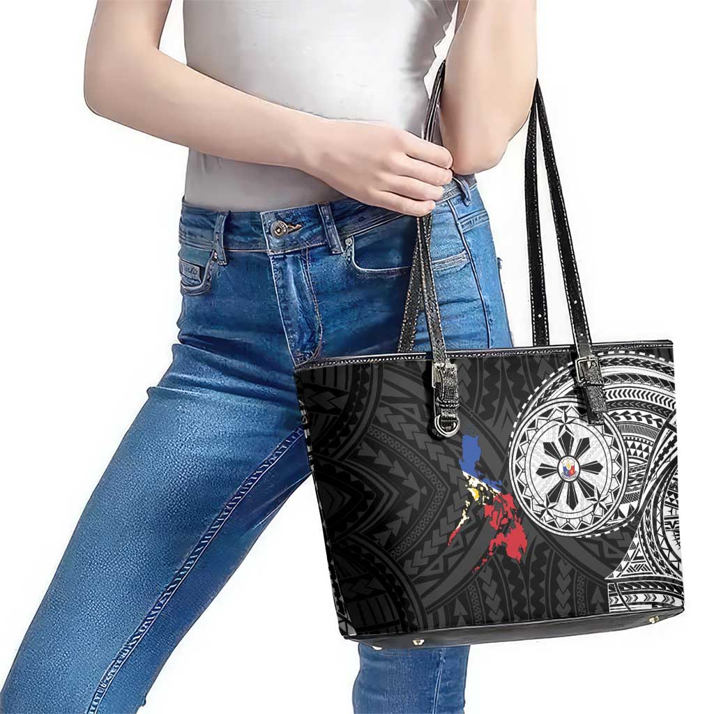Philippines Strong Leather Tote Bag Filipino Map Polynesian Tattoo - Polynesian Pride