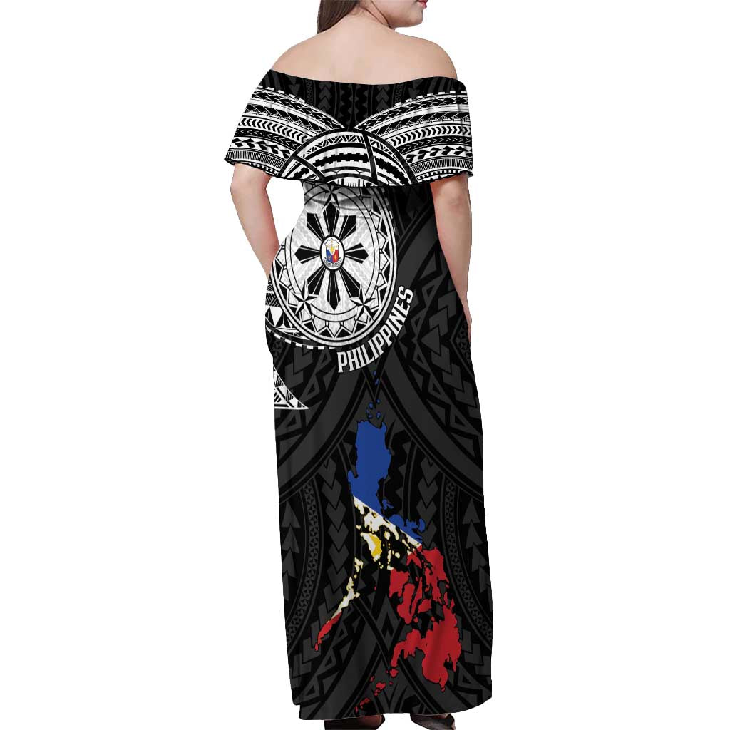 Philippines Strong Off Shoulder Maxi Dress Filipino Map Polynesian Tattoo - Polynesian Pride