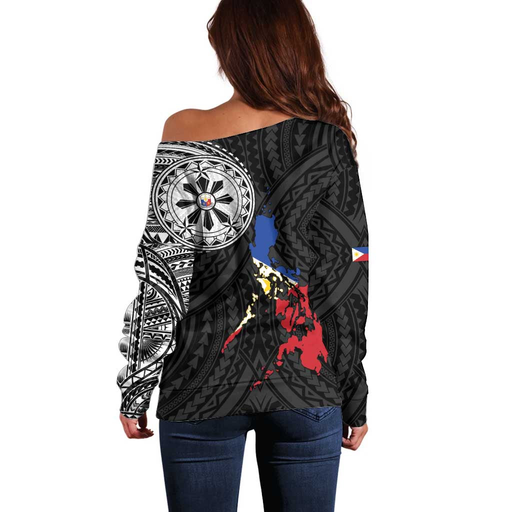 Philippines Strong Off Shoulder Sweater Filipino Map Polynesian Tattoo - Polynesian Pride