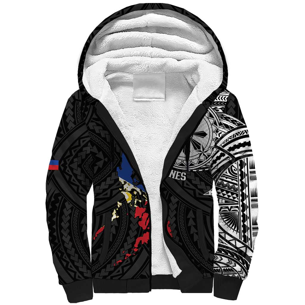 Philippines Strong Sherpa Hoodie Filipino Map Polynesian Tattoo - Polynesian Pride