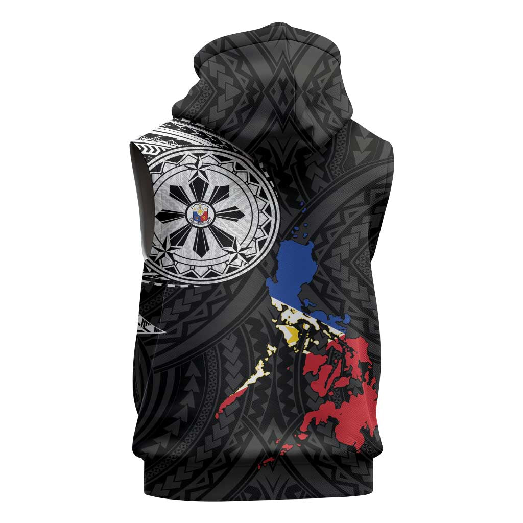 Philippines Strong Sleeveless Hoodie Filipino Map Polynesian Tattoo - Polynesian Pride