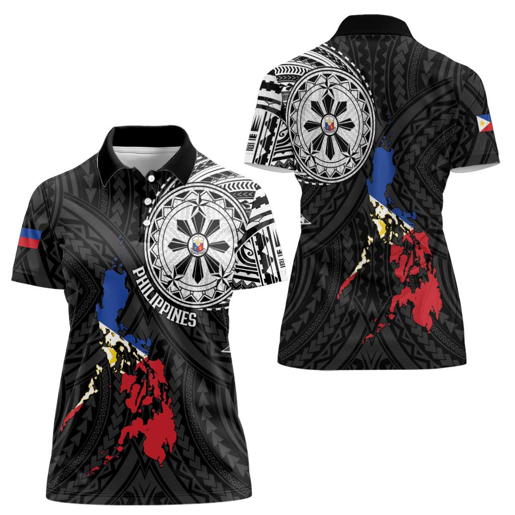 Philippines Strong Women Polo Shirt Filipino Map Polynesian Tattoo - Polynesian Pride