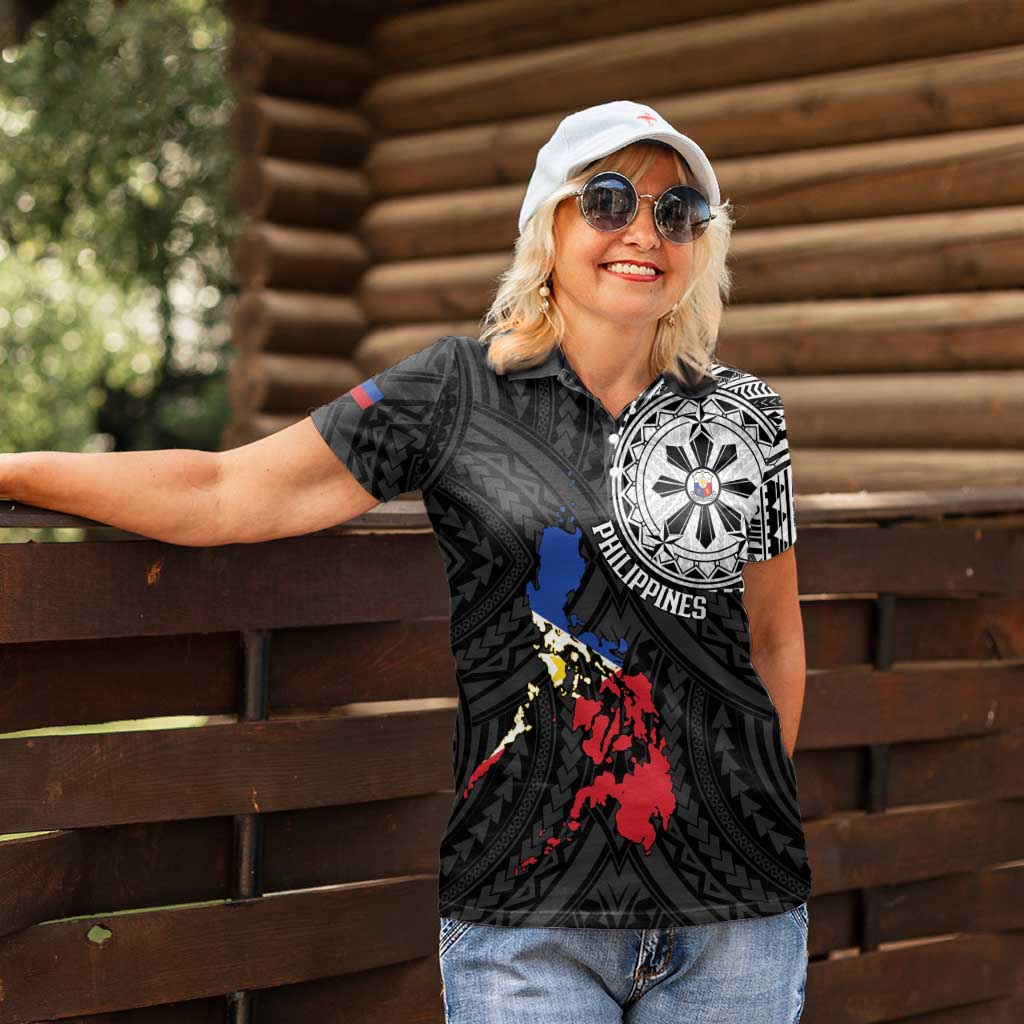 Philippines Strong Women Polo Shirt Filipino Map Polynesian Tattoo - Polynesian Pride