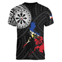 Philippines Strong Women V-Neck T-Shirt Filipino Map Polynesian Tattoo - Polynesian Pride