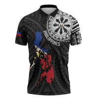 Philippines Strong Zipper Polo Shirt Filipino Map Polynesian Tattoo - Polynesian Pride