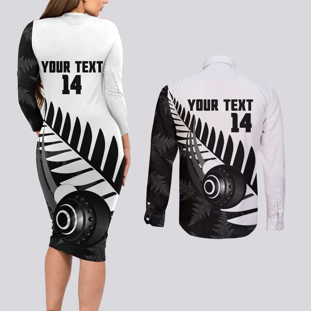 New Zealand Lawn Bowls Custom Couples Matching Long Sleeve Bodycon Dress and Long Sleeve Button Shirt Aotearoa Silver Fern - Polynesian Pride