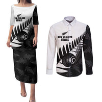 New Zealand Lawn Bowls Custom Couples Matching Puletasi and Long Sleeve Button Shirt Aotearoa Silver Fern - Polynesian Pride