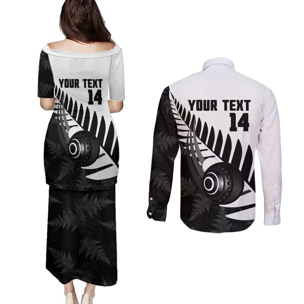 New Zealand Lawn Bowls Custom Couples Matching Puletasi and Long Sleeve Button Shirt Aotearoa Silver Fern - Polynesian Pride