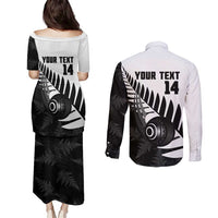 New Zealand Lawn Bowls Custom Couples Matching Puletasi and Long Sleeve Button Shirt Aotearoa Silver Fern - Polynesian Pride