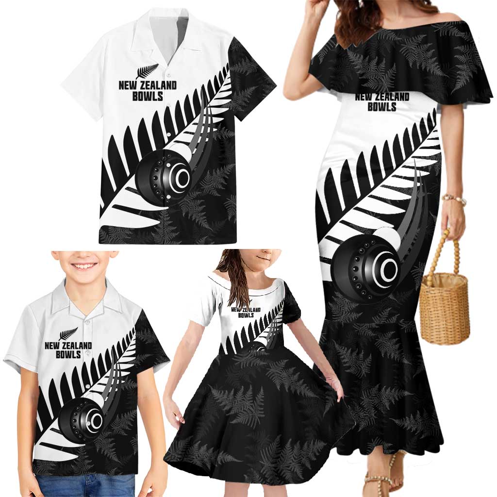 New Zealand Lawn Bowls Custom Family Matching Mermaid Dress and Hawaiian Shirt Aotearoa Silver Fern - Polynesian Pride
