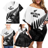New Zealand Lawn Bowls Custom Family Matching Off Shoulder Short Dress and Hawaiian Shirt Aotearoa Silver Fern - Polynesian Pride