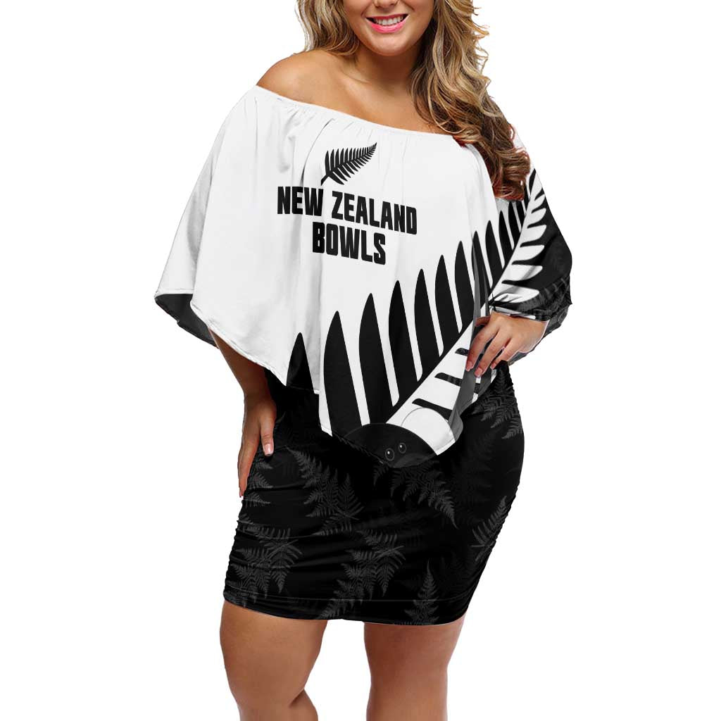 New Zealand Lawn Bowls Custom Family Matching Off Shoulder Short Dress and Hawaiian Shirt Aotearoa Silver Fern - Polynesian Pride