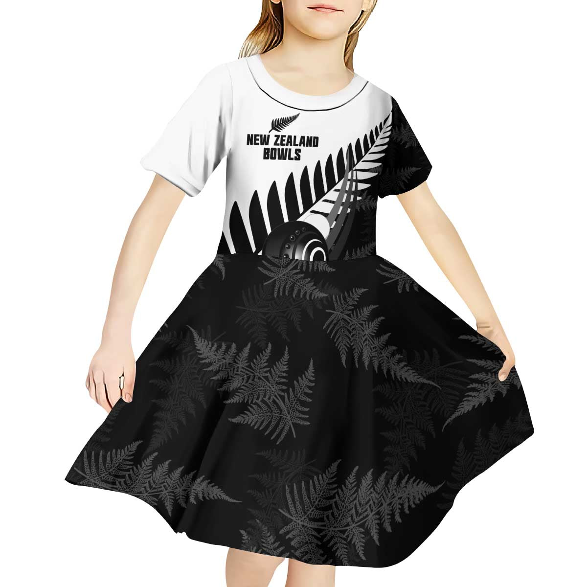 New Zealand Lawn Bowls Custom Kid Short Sleeve Dress Aotearoa Silver Fern - Polynesian Pride
