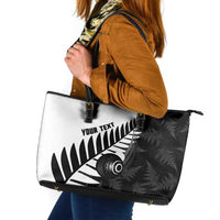 New Zealand Lawn Bowls Custom Leather Tote Bag Aotearoa Silver Fern - Polynesian Pride