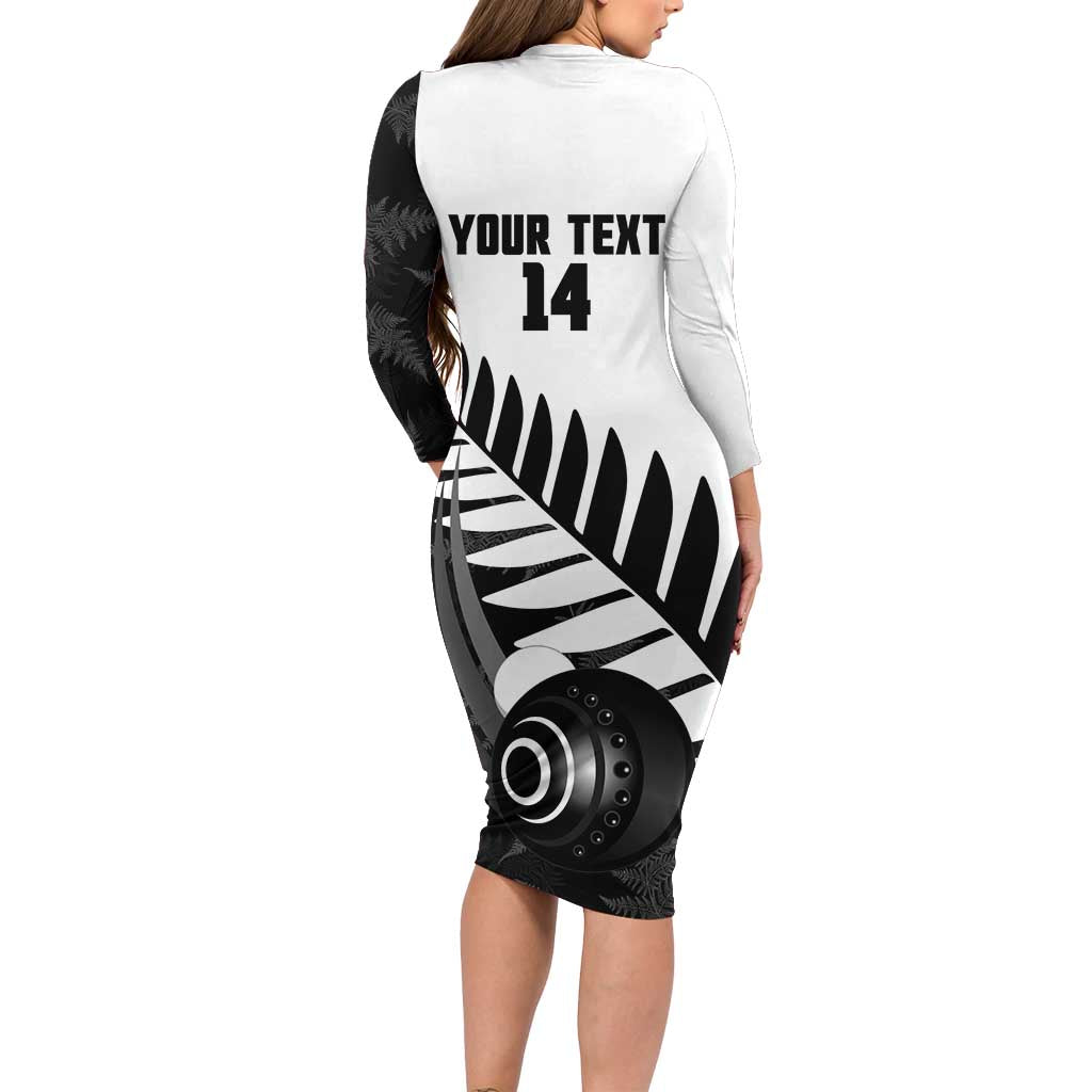 New Zealand Lawn Bowls Custom Long Sleeve Bodycon Dress Aotearoa Silver Fern - Polynesian Pride