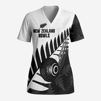 New Zealand Lawn Bowls Custom Scrub Top Aotearoa Silver Fern - Polynesian Pride