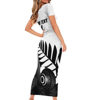 New Zealand Lawn Bowls Custom Short Sleeve Bodycon Dress Aotearoa Silver Fern - Polynesian Pride