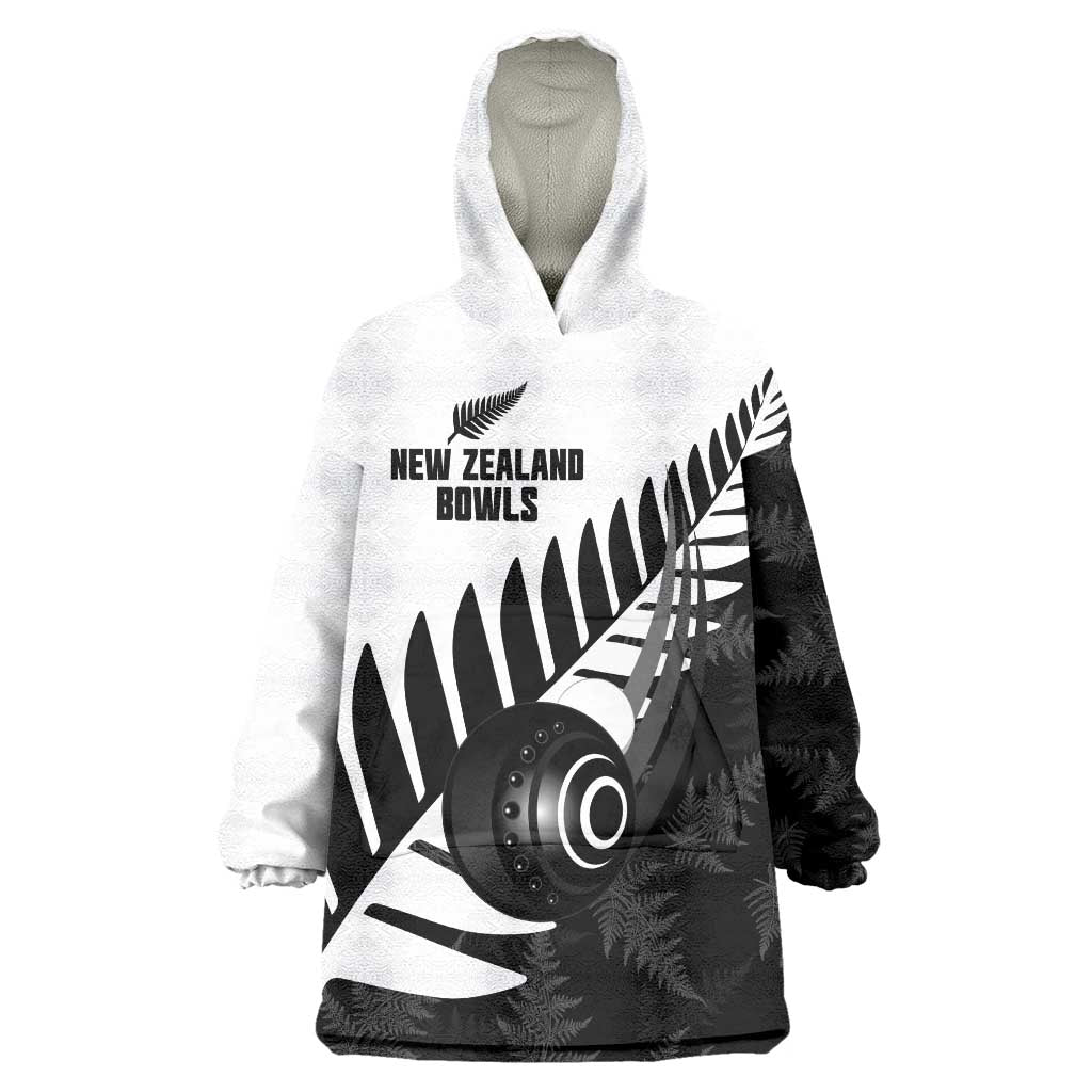 New Zealand Lawn Bowls Custom Wearable Blanket Hoodie Aotearoa Silver Fern - Polynesian Pride