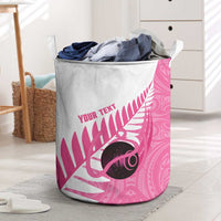 New Zealand Lawn Bowls Breast Cancer Custom Laundry Basket Aotearoa Maori Silver Fern Pink Ribbon LT14 Pink - Polynesian Pride