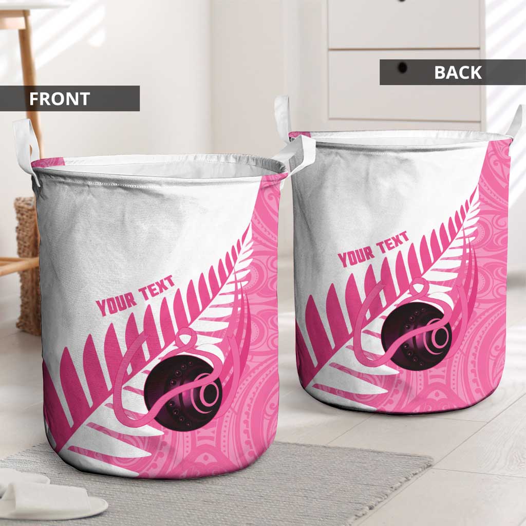 New Zealand Lawn Bowls Breast Cancer Custom Laundry Basket Aotearoa Maori Silver Fern Pink Ribbon LT14 - Polynesian Pride