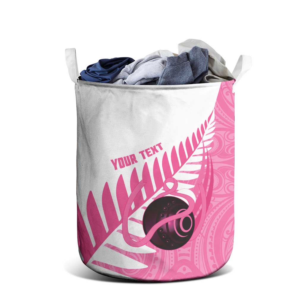 New Zealand Lawn Bowls Breast Cancer Custom Laundry Basket Aotearoa Maori Silver Fern Pink Ribbon LT14 - Polynesian Pride