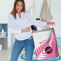 New Zealand Lawn Bowls Breast Cancer Custom Laundry Basket Aotearoa Maori Silver Fern Pink Ribbon LT14 - Polynesian Pride