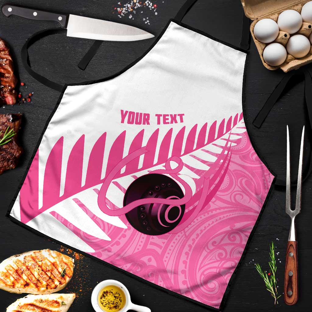 New Zealand Lawn Bowls Breast Cancer Custom Apron Aotearoa Maori Silver Fern Pink Ribbon - Polynesian Pride