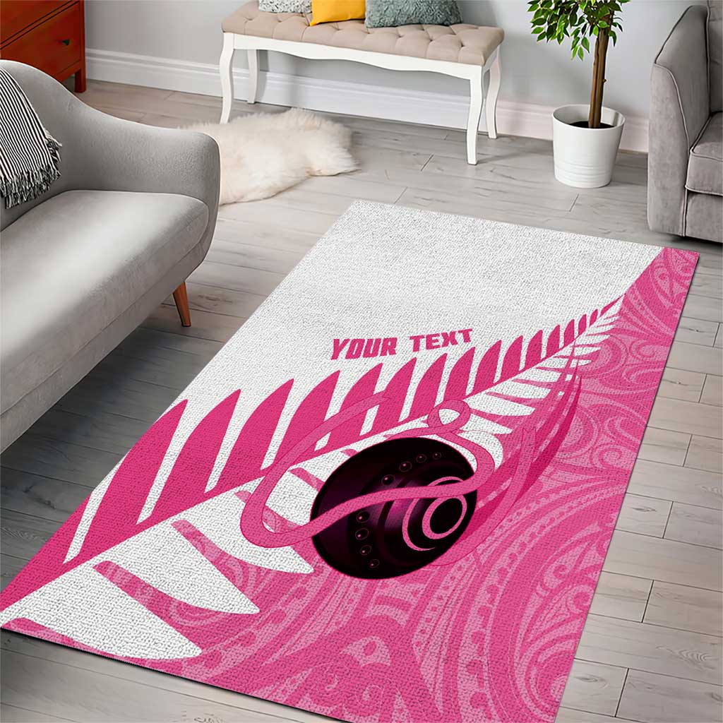 New Zealand Lawn Bowls Breast Cancer Custom Area Rug Aotearoa Maori Silver Fern Pink Ribbon - Polynesian Pride