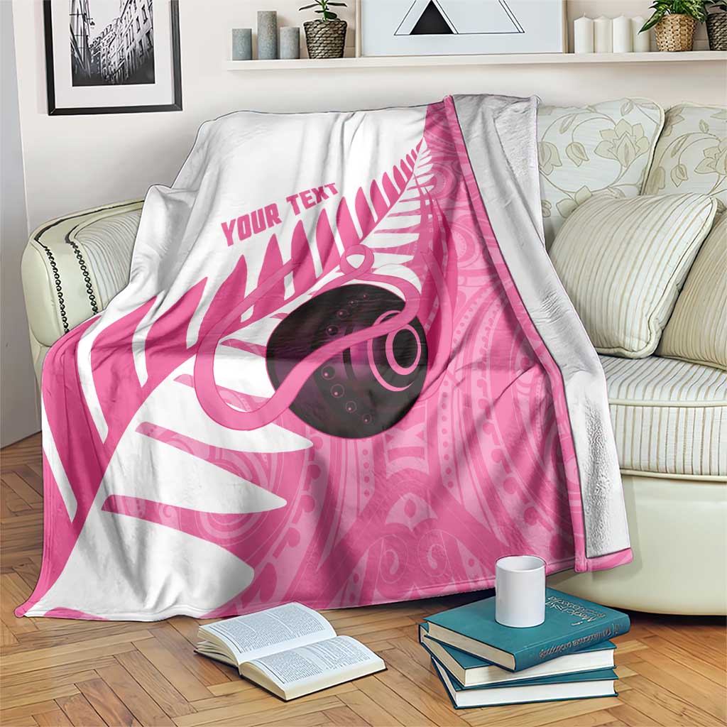New Zealand Lawn Bowls Breast Cancer Custom Blanket Aotearoa Maori Silver Fern Pink Ribbon - Polynesian Pride