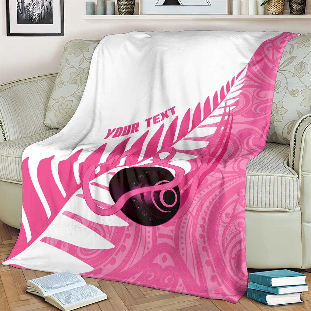 New Zealand Lawn Bowls Breast Cancer Custom Blanket Aotearoa Maori Silver Fern Pink Ribbon - Polynesian Pride