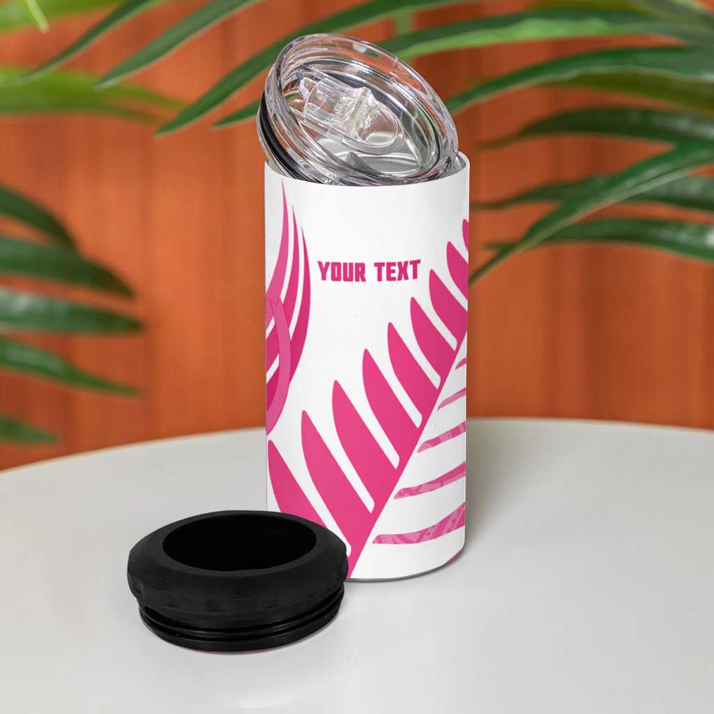 New Zealand Lawn Bowls Breast Cancer Custom 4 in 1 Can Cooler Tumbler Aotearoa Maori Silver Fern Pink Ribbon - Polynesian Pride