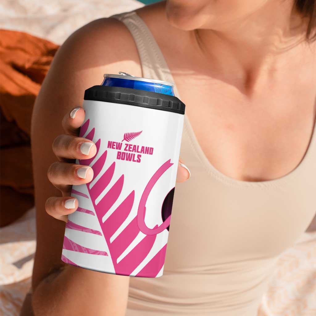 New Zealand Lawn Bowls Breast Cancer Custom 4 in 1 Can Cooler Tumbler Aotearoa Maori Silver Fern Pink Ribbon - Polynesian Pride