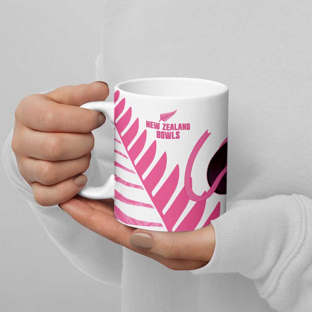 New Zealand Lawn Bowls Breast Cancer Custom Ceramic Mug Aotearoa Maori Silver Fern Pink Ribbon - Polynesian Pride