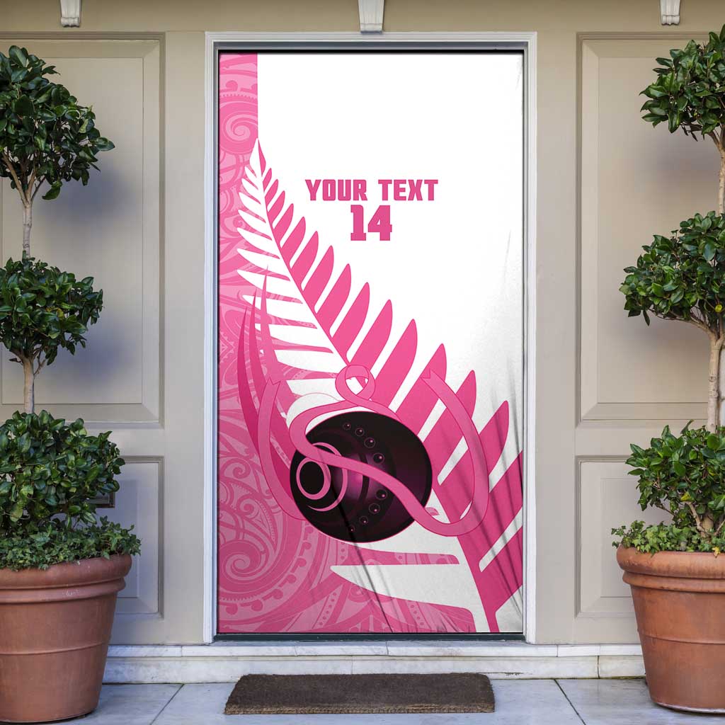 New Zealand Lawn Bowls Breast Cancer Custom Door Cover Aotearoa Maori Silver Fern Pink Ribbon - Polynesian Pride