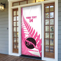 New Zealand Lawn Bowls Breast Cancer Custom Door Cover Aotearoa Maori Silver Fern Pink Ribbon - Polynesian Pride