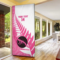 New Zealand Lawn Bowls Breast Cancer Custom Door Cover Aotearoa Maori Silver Fern Pink Ribbon - Polynesian Pride