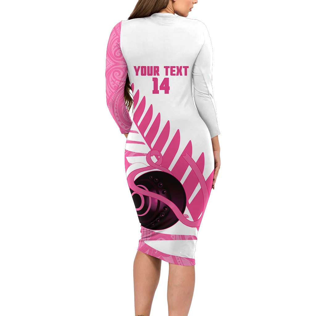 New Zealand Lawn Bowls Breast Cancer Custom Family Matching Long Sleeve Bodycon Dress and Hawaiian Shirt Aotearoa Maori Silver Fern Pink Ribbon - Polynesian Pride