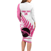 New Zealand Lawn Bowls Breast Cancer Custom Family Matching Long Sleeve Bodycon Dress and Hawaiian Shirt Aotearoa Maori Silver Fern Pink Ribbon - Polynesian Pride