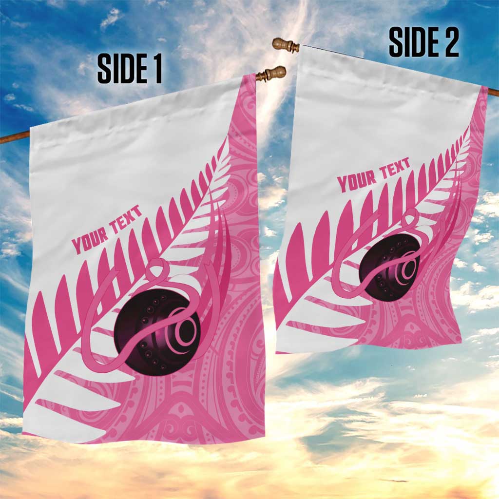 New Zealand Lawn Bowls Breast Cancer Custom Garden Flag Aotearoa Maori Silver Fern Pink Ribbon - Polynesian Pride