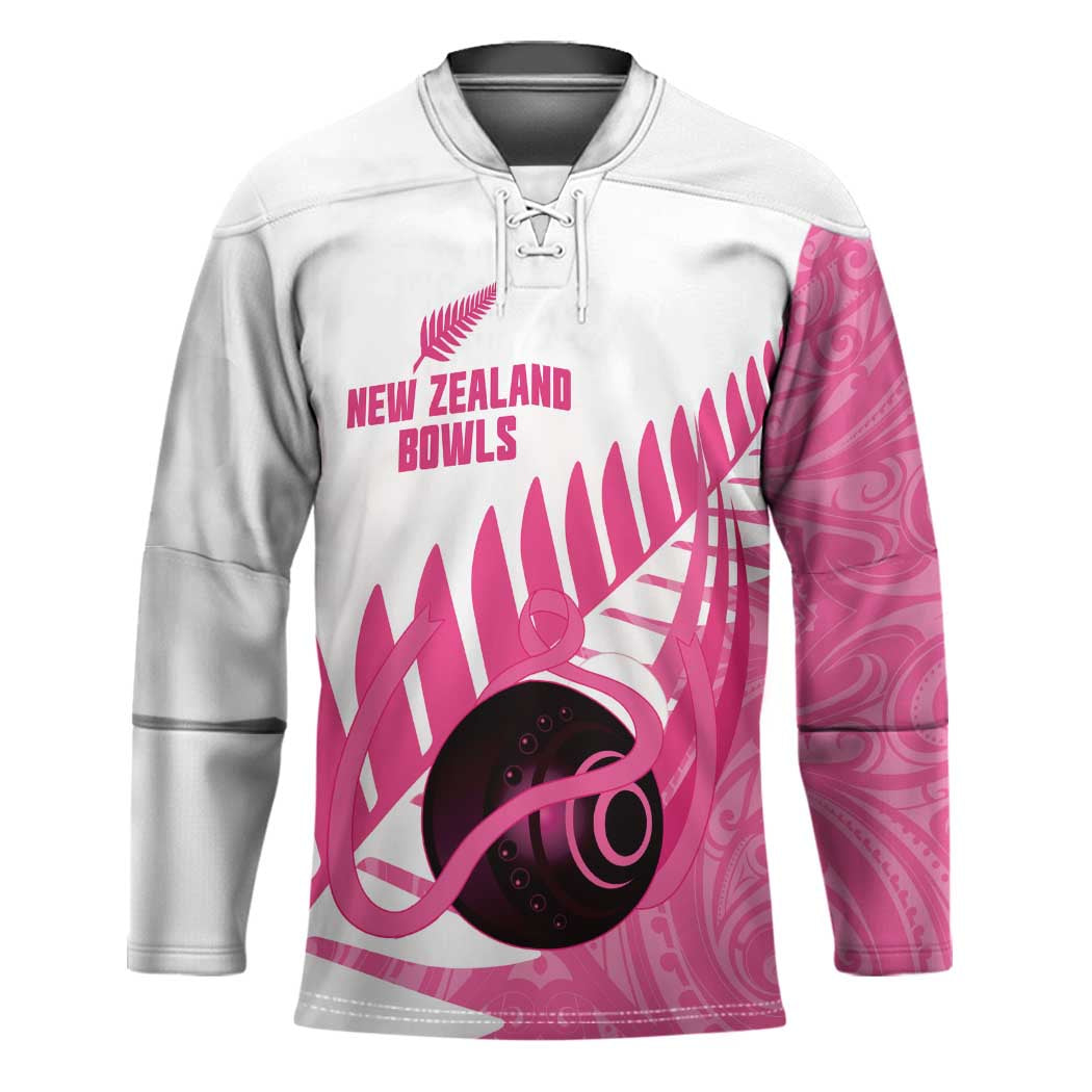 New Zealand Lawn Bowls Breast Cancer Custom Hockey Jersey Aotearoa Maori Silver Fern Pink Ribbon - Polynesian Pride