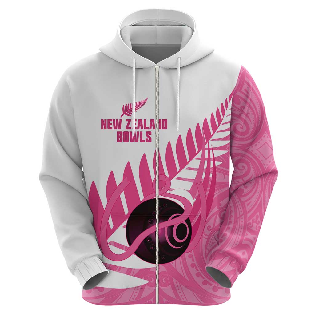New Zealand Lawn Bowls Breast Cancer Custom Hoodie Aotearoa Maori Silver Fern Pink Ribbon - Polynesian Pride