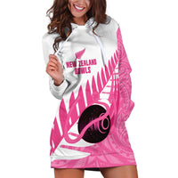 New Zealand Lawn Bowls Breast Cancer Custom Hoodie Dress Aotearoa Maori Silver Fern Pink Ribbon - Polynesian Pride