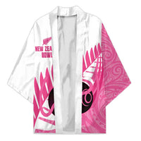 New Zealand Lawn Bowls Breast Cancer Custom Kimono Aotearoa Maori Silver Fern Pink Ribbon - Polynesian Pride