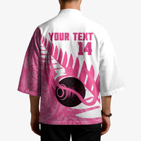 New Zealand Lawn Bowls Breast Cancer Custom Kimono Aotearoa Maori Silver Fern Pink Ribbon - Polynesian Pride