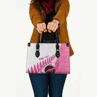 New Zealand Lawn Bowls Breast Cancer Custom Leather Bag Aotearoa Maori Silver Fern Pink Ribbon - Polynesian Pride